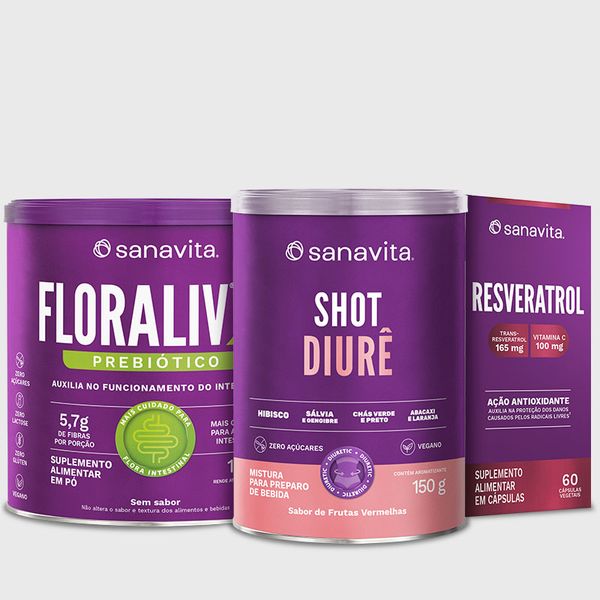 Combo Intestino em Dia Floraliv 4 Fibras | Shot Diurê | Resveratrol